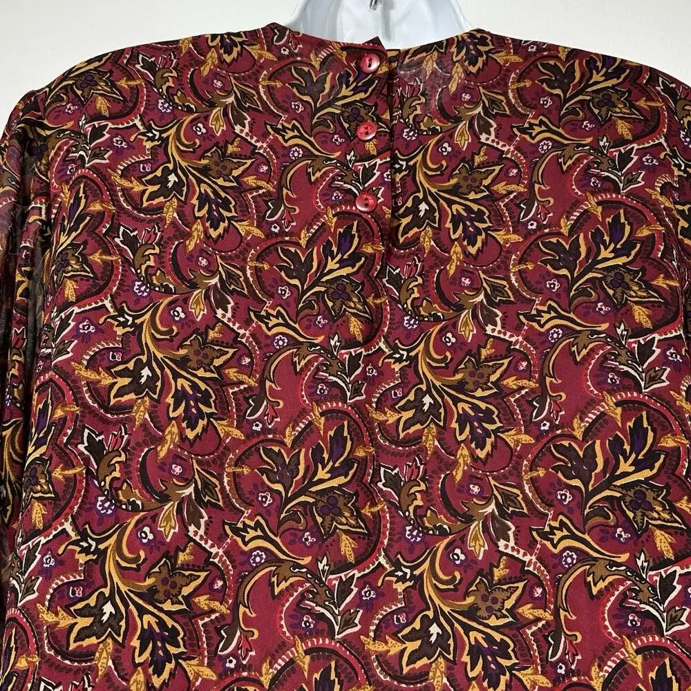 vintage silk boutique red gold floral side slit button up blouse Size S